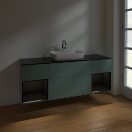 Тумба под раковину Villeroy & Boch Finion 160х50,1 см с подсветкой МДФ оливковый матовый лак/стекло черное матовое F862PDGM