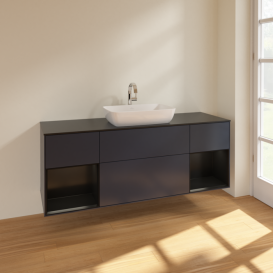 Тумба под раковину Villeroy & Boch Finion 160х50,1 см с подсветкой МДФ темно-синий матовый лак/стекло черное матовое F862PDHG