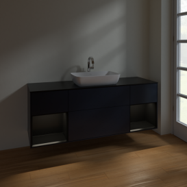Тумба под раковину Villeroy & Boch Finion 160х50,1 см с подсветкой МДФ темно-синий матовый лак/стекло черное матовое F862PDHG