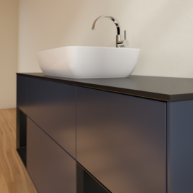 Тумба под раковину Villeroy & Boch Finion 160х50,1 см с подсветкой МДФ темно-синий матовый лак/стекло черное матовое F862PDHG