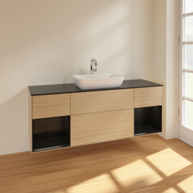 Тумба под раковину Villeroy & Boch Finion 160х50,1 см с подсветкой МДФ шпон дуба/стекло черное матовое F862PDPC