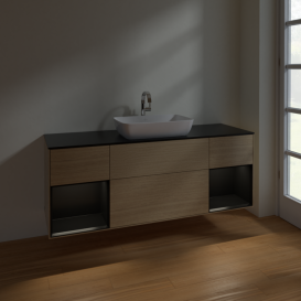 Тумба под раковину Villeroy & Boch Finion 160х50,1 см с подсветкой МДФ шпон дуба/стекло черное матовое F862PDPC
