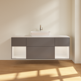 Тумба под раковину Villeroy & Boch Finion 160х50,1 см с подсветкой МДФ антрацит матовый лак/стекло белое матовое G861GFGK