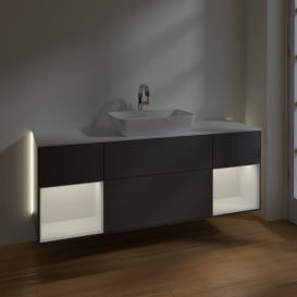 Тумба под раковину Villeroy & Boch Finion 160х50,1 см с подсветкой МДФ антрацит матовый лак/стекло белое матовое G861GFGK