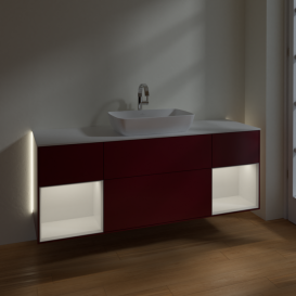 Тумба под раковину Villeroy & Boch Finion 160х50,1 см с подсветкой МДФ пион матовый лак/стекло белое матовое G861GFHB