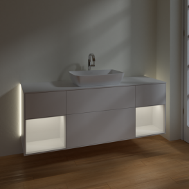 Тумба под раковину Villeroy & Boch Finion 160х50,1 см с подсветкой МДФ белый матовый лак/стекло белое матовое G861GFMT