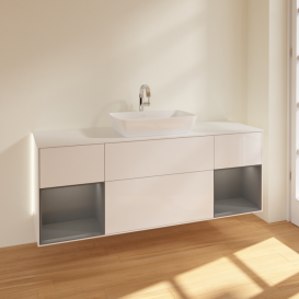 Тумба под раковину Villeroy & Boch Finion 160х50,1 см с подсветкой МДФ глянцевый белый лак/стекло белое матовое G861GKGF