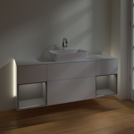 Тумба под раковину Villeroy & Boch Finion 160х50,1 см с подсветкой МДФ глянцевый белый лак/стекло белое матовое G861GKGF