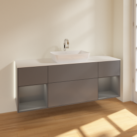 Тумба под раковину Villeroy & Boch Finion 160х50,1 см с подсветкой МДФ антрацит матовый лак/стекло белое матовое G861GKGK