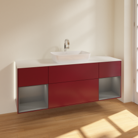 Тумба под раковину Villeroy & Boch Finion 160х50,1 см с подсветкой МДФ пион матовый лак/стекло белое матовое G861GKHB