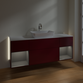 Тумба под раковину Villeroy & Boch Finion 160х50,1 см с подсветкой МДФ пион матовый лак/стекло белое матовое G861GKHB