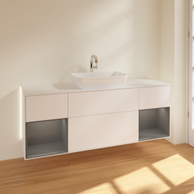 Тумба под раковину Villeroy & Boch Finion 160х50,1 см с подсветкой МДФ белый матовый лак/стекло белое матовое G861GKMT