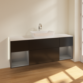 Тумба под раковину Villeroy & Boch Finion 160х50,1 см с подсветкой МДФ черный матовый лак/стекло черное матовое G861GKPD