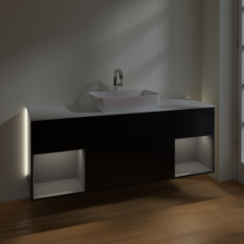 Тумба под раковину Villeroy & Boch Finion 160х50,1 см с подсветкой МДФ черный матовый лак/стекло черное матовое G861GKPD