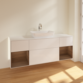 Тумба под раковину Villeroy & Boch Finion 160х50,1 см с подсветкой МДФ глянцевый белый лак/стекло белое матовое G861GNGF