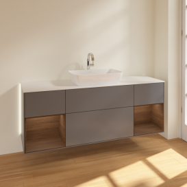 Тумба под раковину Villeroy & Boch Finion 160х50,1 см с подсветкой МДФ антрацит матовый лак/стекло белое матовое G861GNGK