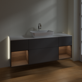 Тумба под раковину Villeroy & Boch Finion 160х50,1 см с подсветкой МДФ антрацит матовый лак/стекло белое матовое G861GNGK