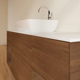 Тумба под раковину Villeroy & Boch Finion 160х50,1 см с подсветкой МДФ шпон грецкого ореха/стекло белое матовое G861GNGN