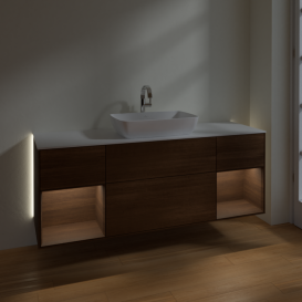 Тумба под раковину Villeroy & Boch Finion 160х50,1 см с подсветкой МДФ шпон грецкого ореха/стекло белое матовое G861GNGN