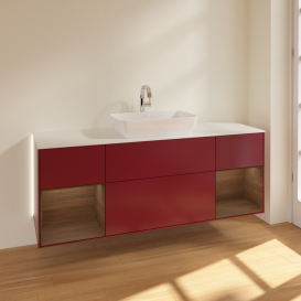 Тумба под раковину Villeroy & Boch Finion 160х50,1 см с подсветкой МДФ пион матовый лак/стекло белое матовое G861GNHB