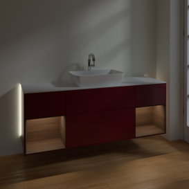 Тумба под раковину Villeroy & Boch Finion 160х50,1 см с подсветкой МДФ пион матовый лак/стекло белое матовое G861GNHB