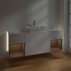 Тумба под раковину Villeroy & Boch Finion 160х50,1 см с подсветкой МДФ белый матовый лак/стекло белое матовое G861GNMT