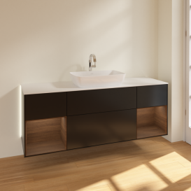 Тумба под раковину Villeroy & Boch Finion 160х50,1 см с подсветкой МДФ черный матовый лак/стекло белое матовое G861GNPD