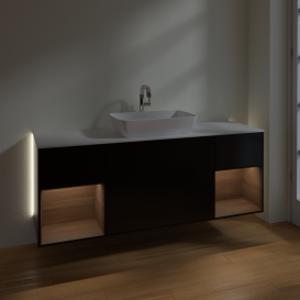 Тумба под раковину Villeroy & Boch Finion 160х50,1 см с подсветкой МДФ черный матовый лак/стекло белое матовое G861GNPD