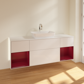 Тумба под раковину Villeroy & Boch Finion 160х50,1 см с подсветкой МДФ глянцевый белый лак/стекло белое матовое G861HBGF