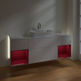 Тумба под раковину Villeroy & Boch Finion 160х50,1 см с подсветкой МДФ глянцевый белый лак/стекло белое матовое G861HBGF