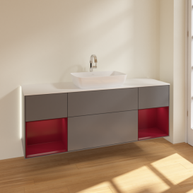 Тумба под раковину Villeroy & Boch Finion 160х50,1 см с подсветкой МДФ антрацит матовый лак/стекло белое матовое G861HBGK