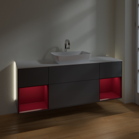 Тумба под раковину Villeroy & Boch Finion 160х50,1 см с подсветкой МДФ антрацит матовый лак/стекло белое матовое G861HBGK