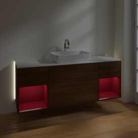 Тумба под раковину Villeroy & Boch Finion 160х50,1 см с подсветкой МДФ шпон грецкого ореха/стекло белое матовое G861HBGN