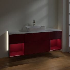 Тумба под раковину Villeroy & Boch Finion 160х50,1 см с подсветкой МДФ пион матовый лак/стекло белое матовое G861HBHB