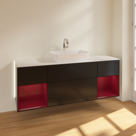 Тумба под раковину Villeroy & Boch Finion 160х50,1 см с подсветкой МДФ черный матовый лак/стекло белое матовое G861HBPD