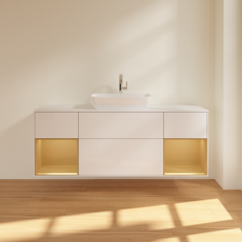 Тумба под раковину Villeroy & Boch Finion 160х50,1 см с подсветкой МДФ глянцевый белый лак/стекло белое матовое G861HFGF