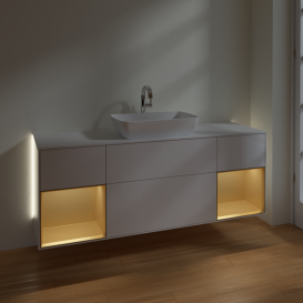 Тумба под раковину Villeroy & Boch Finion 160х50,1 см с подсветкой МДФ глянцевый белый лак/стекло белое матовое G861HFGF