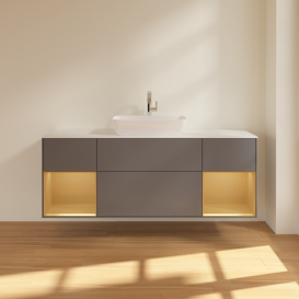 Тумба под раковину Villeroy & Boch Finion 160х50,1 см с подсветкой МДФ антрацит матовый лак/стекло белое матовое G861HFGK