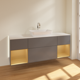 Тумба под раковину Villeroy & Boch Finion 160х50,1 см с подсветкой МДФ антрацит матовый лак/стекло белое матовое G861HFGK