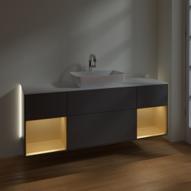 Тумба под раковину Villeroy & Boch Finion 160х50,1 см с подсветкой МДФ антрацит матовый лак/стекло белое матовое G861HFGK