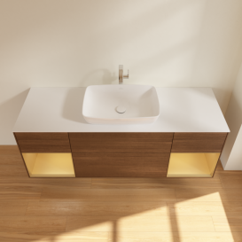 Тумба под раковину Villeroy & Boch Finion 160х50,1 см с подсветкой МДФ шпон грецкого ореха/стекло белое матовое G861HFGN