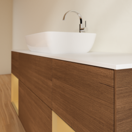 Тумба под раковину Villeroy & Boch Finion 160х50,1 см с подсветкой МДФ шпон грецкого ореха/стекло белое матовое G861HFGN