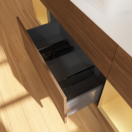 Тумба под раковину Villeroy & Boch Finion 160х50,1 см с подсветкой МДФ шпон грецкого ореха/стекло белое матовое G861HFGN