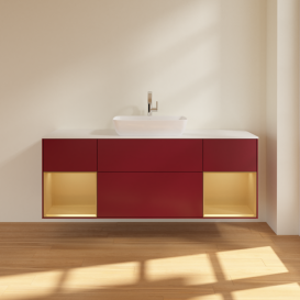 Тумба под раковину Villeroy & Boch Finion 160х50,1 см с подсветкой МДФ пион матовый лак/стекло белое матовое G861HFHB