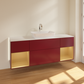 Тумба под раковину Villeroy & Boch Finion 160х50,1 см с подсветкой МДФ пион матовый лак/стекло белое матовое G861HFHB