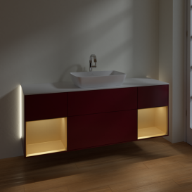 Тумба под раковину Villeroy & Boch Finion 160х50,1 см с подсветкой МДФ пион матовый лак/стекло белое матовое G861HFHB