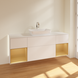 Тумба под раковину Villeroy & Boch Finion 160х50,1 см с подсветкой МДФ белый матовый лак/стекло белое матовое G861HFMT