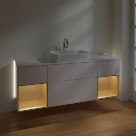 Тумба под раковину Villeroy & Boch Finion 160х50,1 см с подсветкой МДФ белый матовый лак/стекло белое матовое G861HFMT