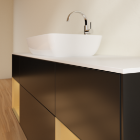 Тумба под раковину Villeroy & Boch Finion 160х50,1 см с подсветкой МДФ черный матовый лак/стекло белое матовое G861HFPD