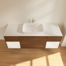 Тумба под раковину Villeroy & Boch Finion 160х50,1 см с подсветкой МДФ шпон грецкого ореха/стекло белое матовое G861MTGN